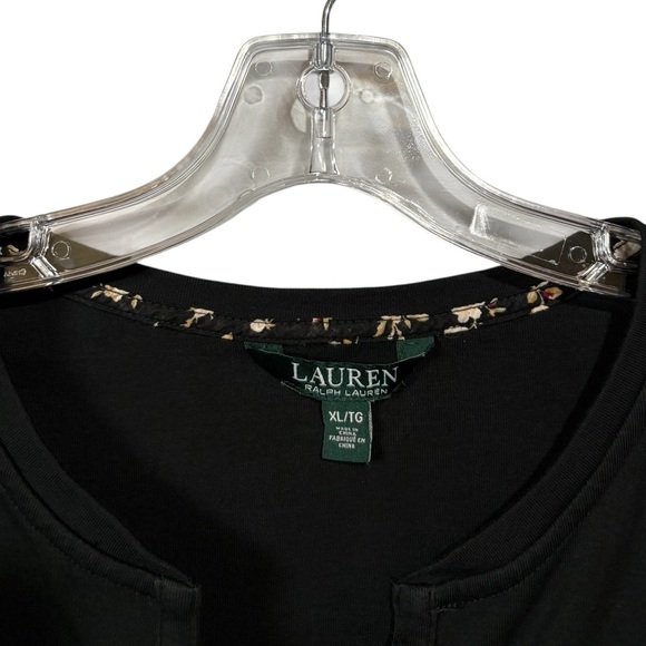 Lauren Ralph Lauren, Black Henley Top With Gold Buttons, Size XL - Picture 4 of 9